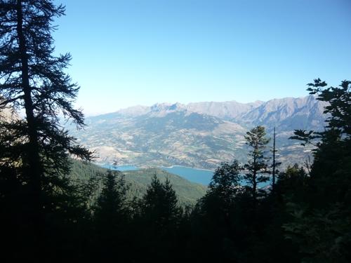 Lake Serre-Ponçon seen from the top of the Grand Morgon mountain......